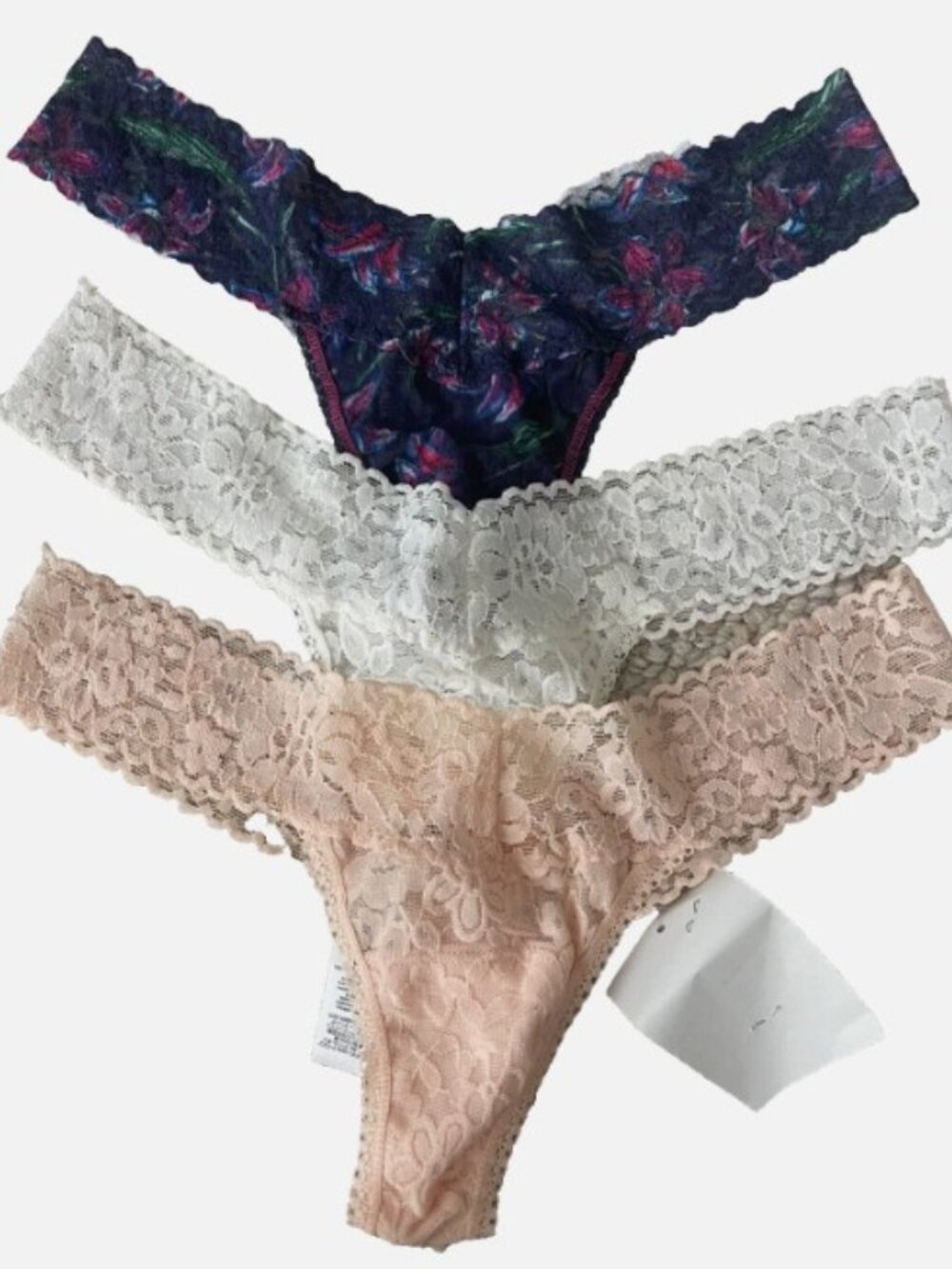 Hanky Panky Lace Low Rise Thong Panties White Peach Floral 3 Pack One Size $72